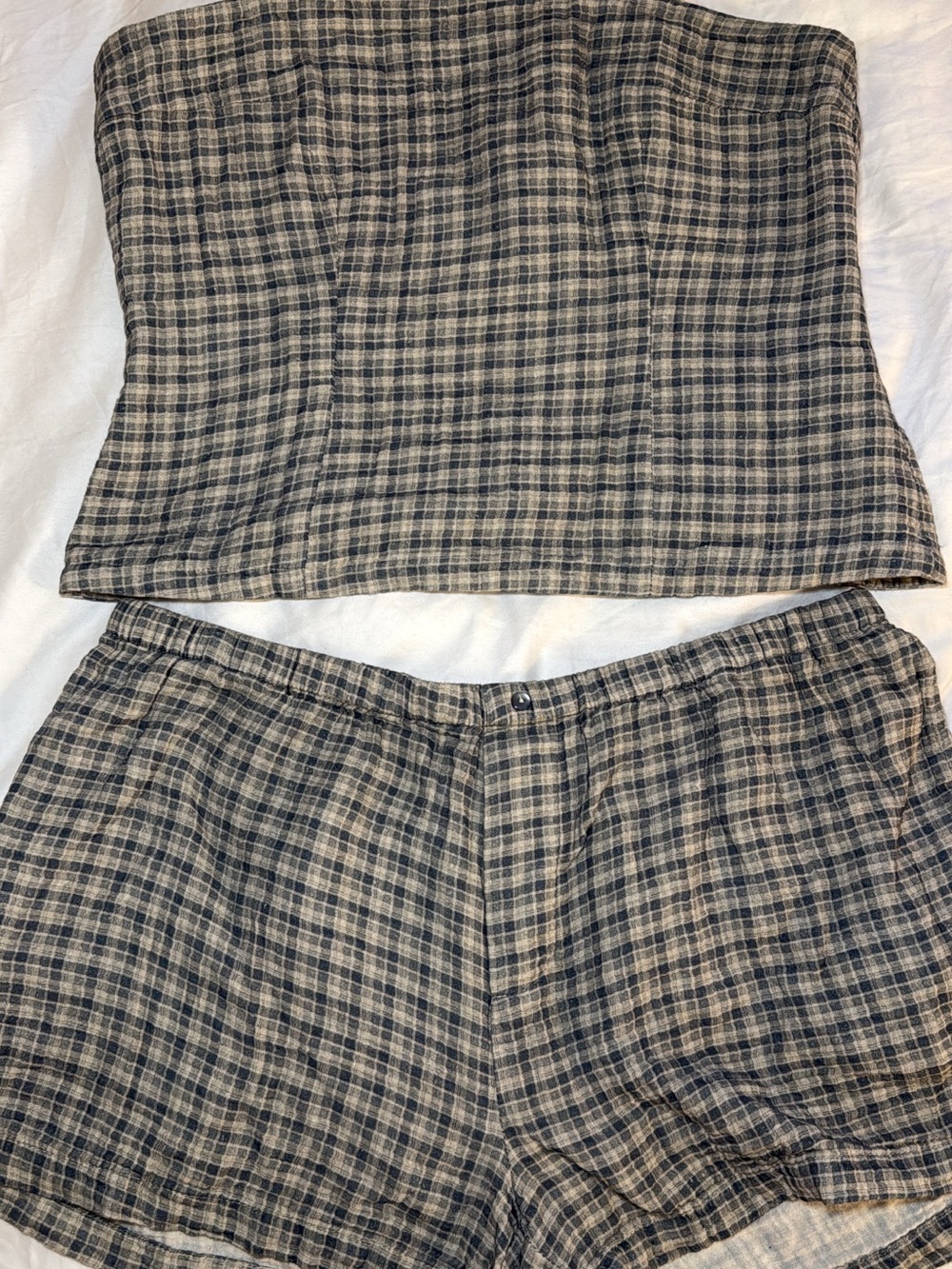 Plaid Cotton Blend Women's Set (top & shorts)